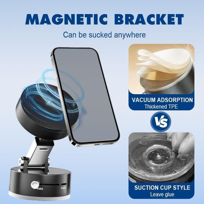 Smartphone mounted on  magnetic suction phone holder in car or anywhere